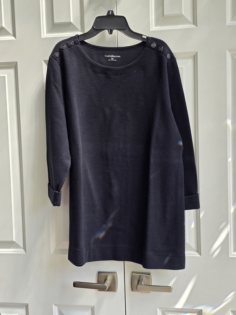 croft & barrow Black Button-Shoulder Scoop Neck Sweater